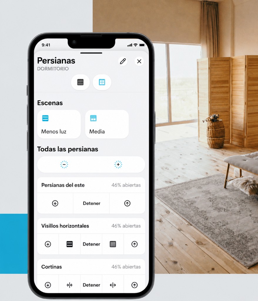 Control de persianas desde la app Crestron Home en smartphone